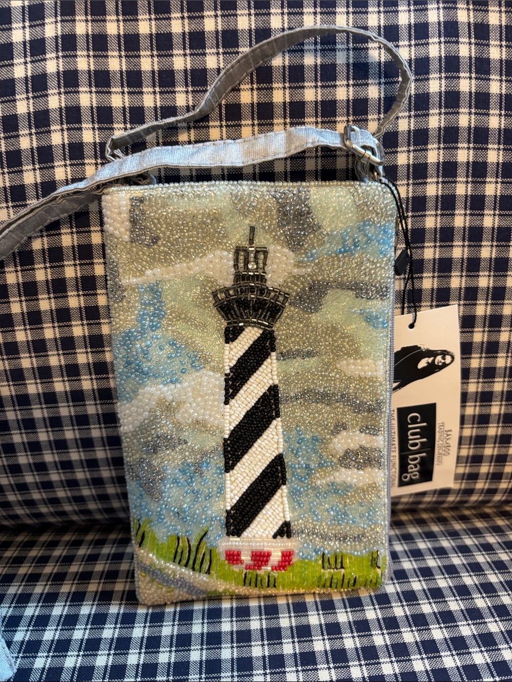 Hatteras Beaded Lighthouse Crossbody - Blue, Gray & White